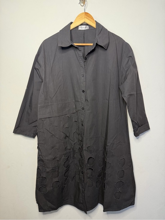 Dresses & Skirts - Black Button-Front Long Shirt Dress with Cutout Circle Detail